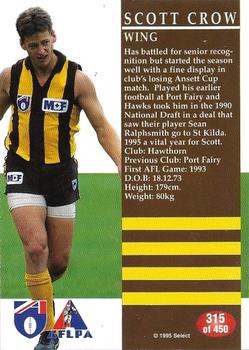 1995 Select AFL #315 Scott Crow Back